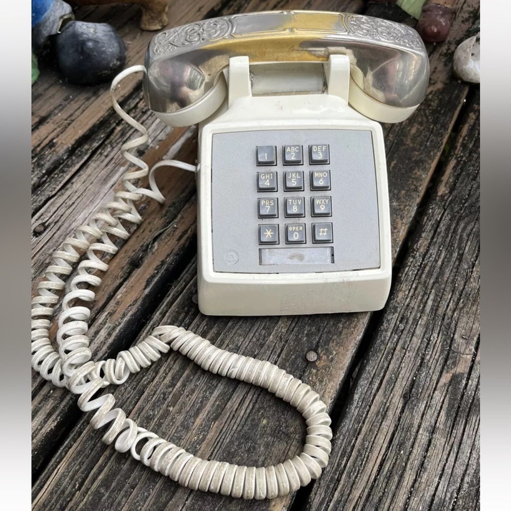 Western Electric Push Button Touch Tone Corded Phone Silver Vintage 70s 80s